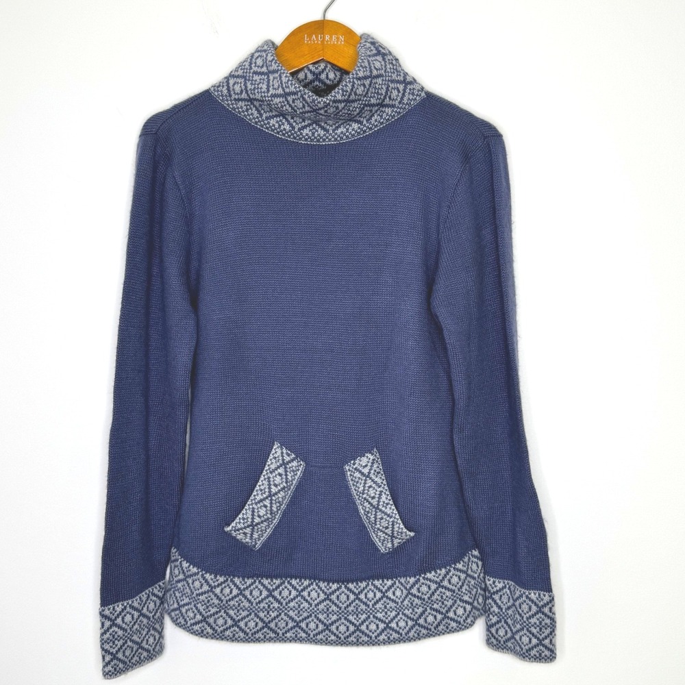 South‎ American Side Alpaca Blend Mock neck Sweater Blue
